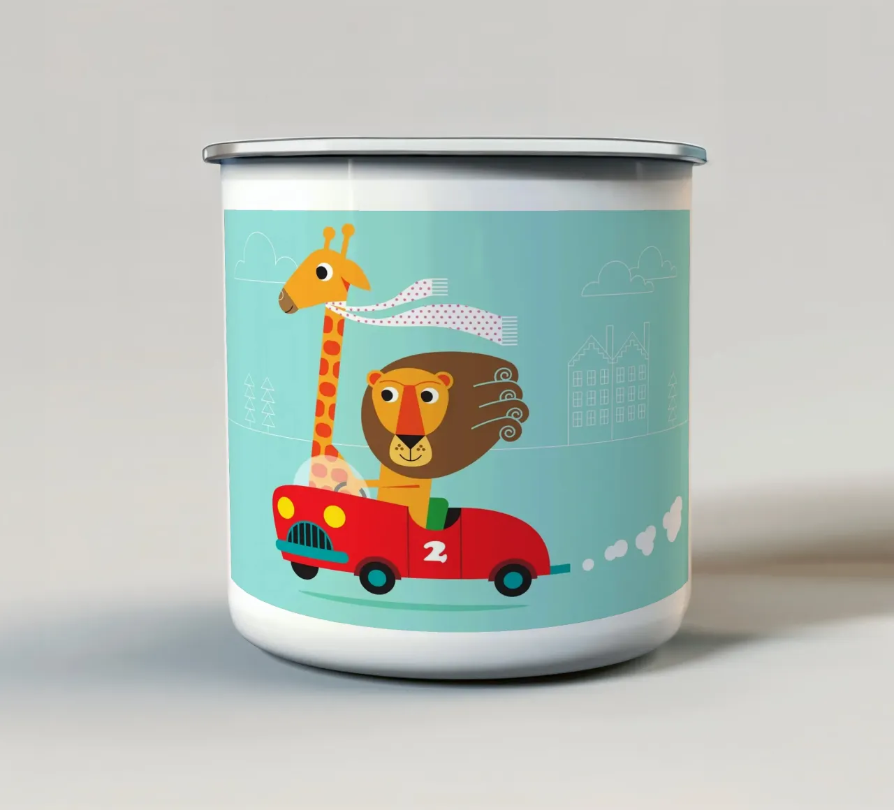 Leone e giraffa tazza in smalto da Looks n Brains