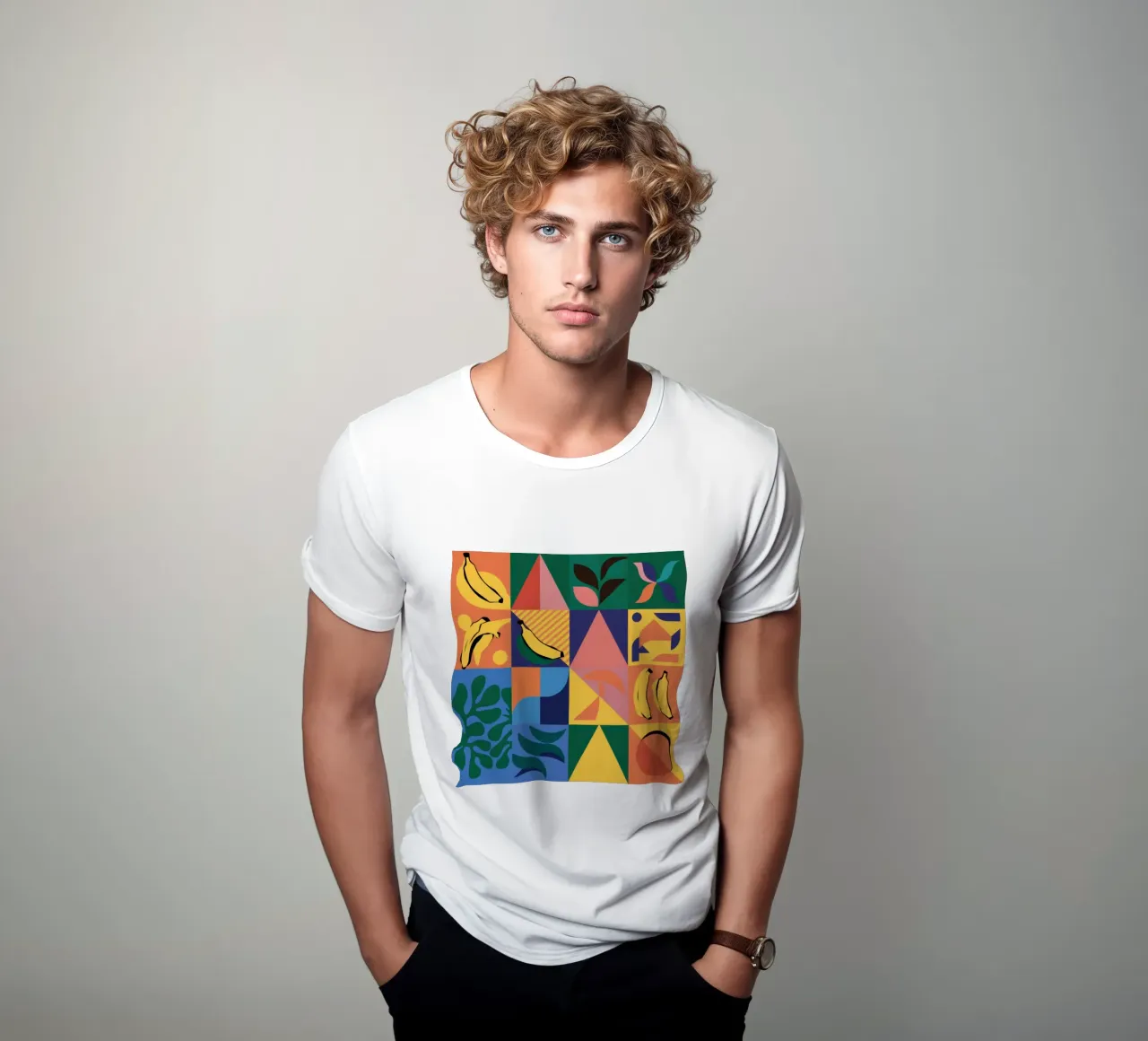 Patchwork geometrico tropicale t-shirt da Sun Riser