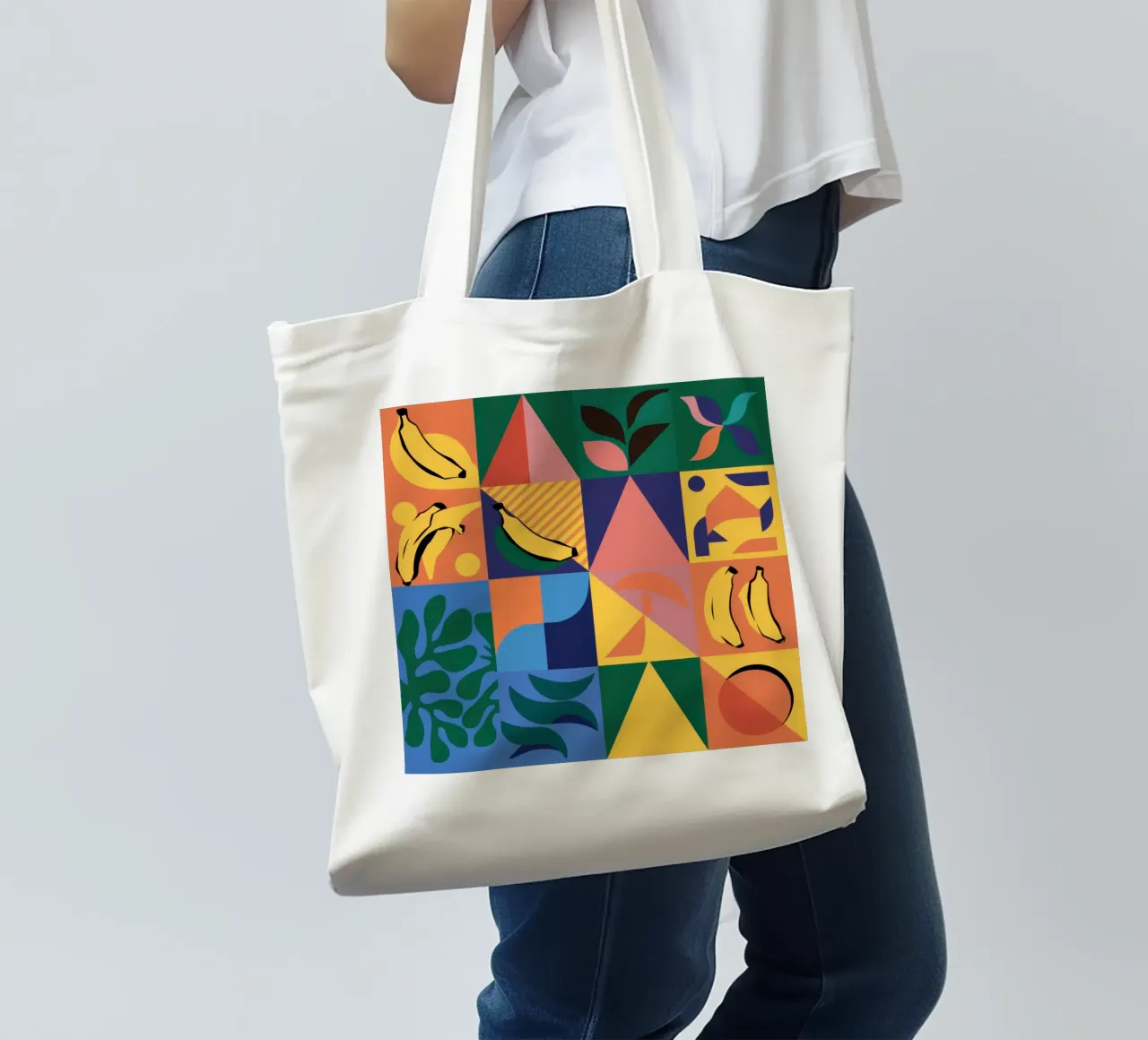 Patchwork geometrico tropicale borsa in juta da Sun Riser