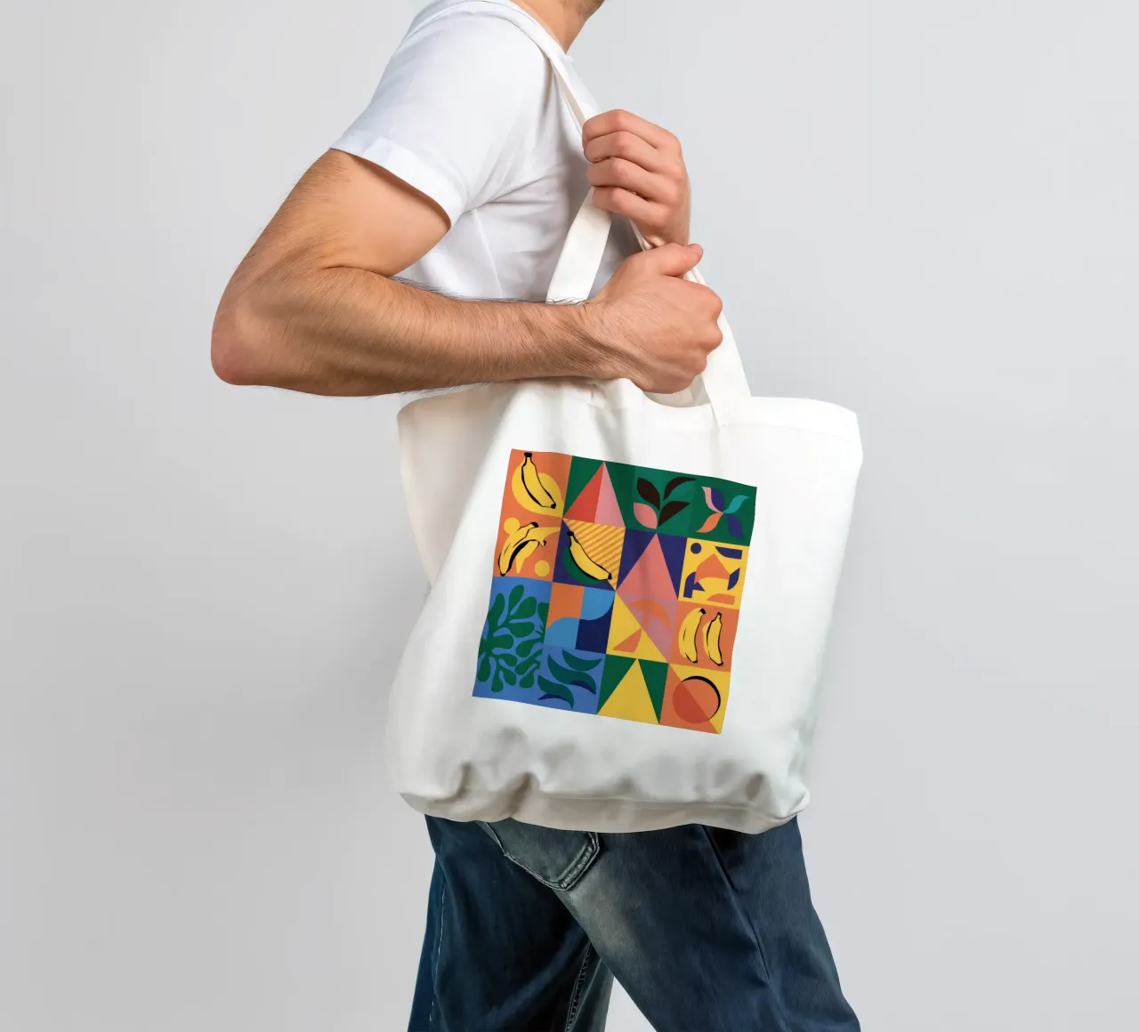 Patchwork geometrico tropicale borsa in juta da Sun Riser