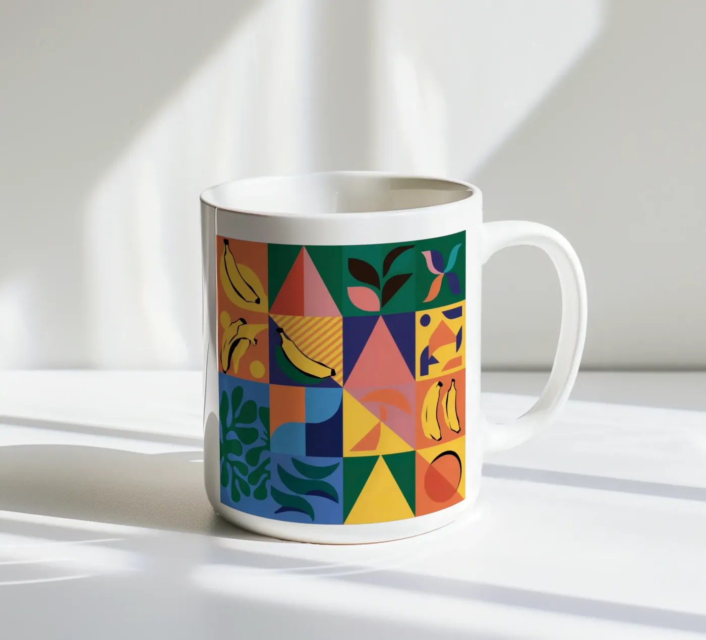 Tropical Geometric Patchwork ceramic mug by Sun Riser