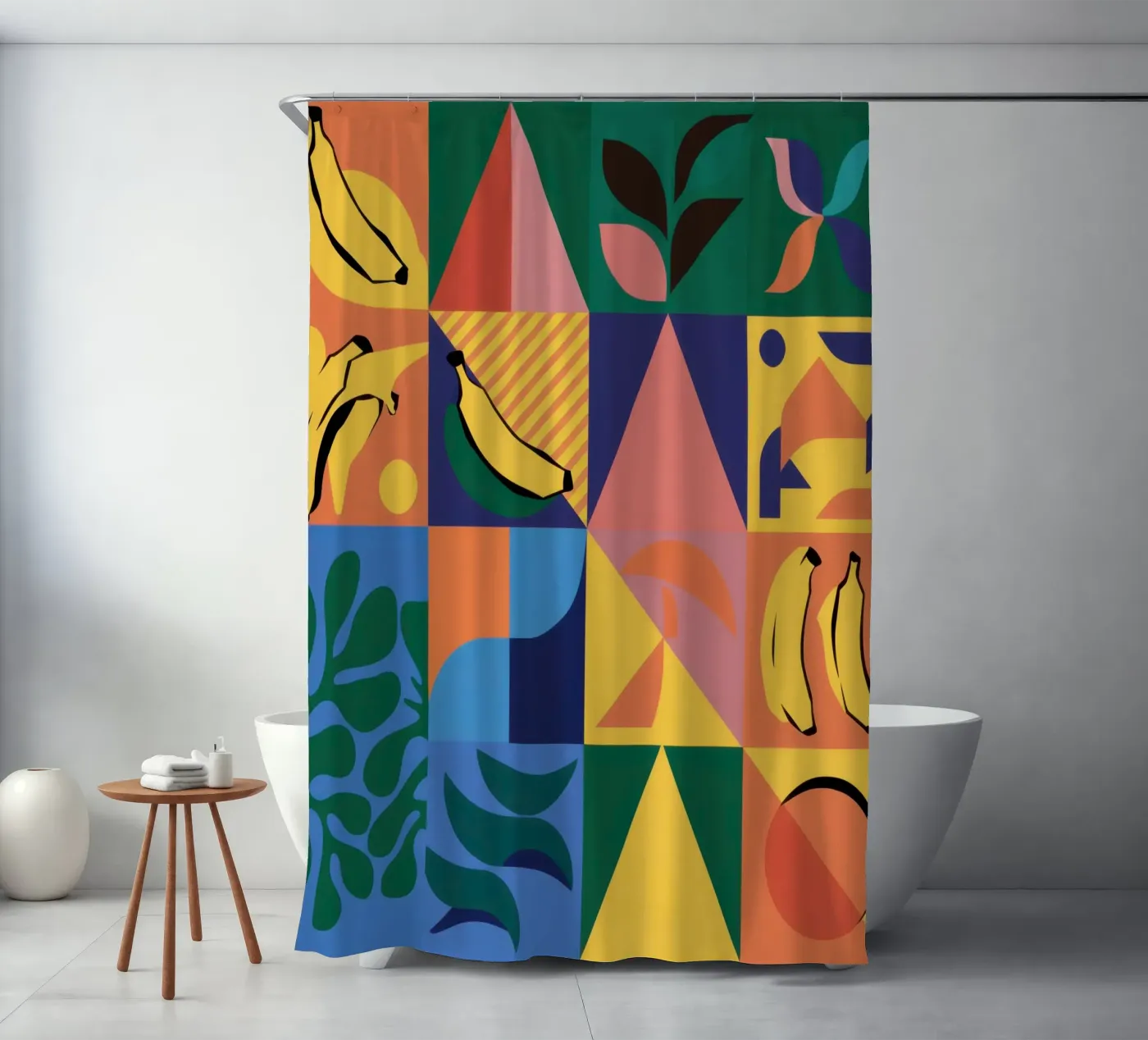 Tropisches geometrisches Patchwork Duschvorhang von Sun Riser
