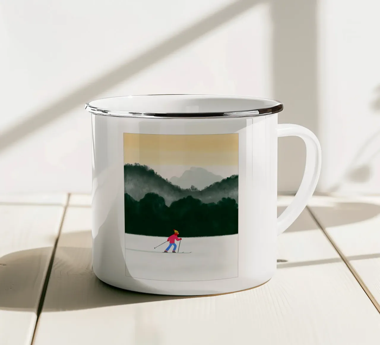 Mattinata di sci silenzioso tazza in smalto da ChristmasMooodz