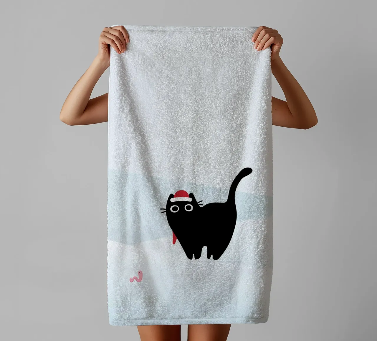 Cat & Worm #3 towel by Hightown Design