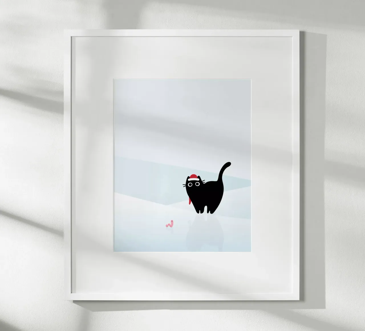 Gatto e verme #3 poster con telaio in legno da Hightown Design
