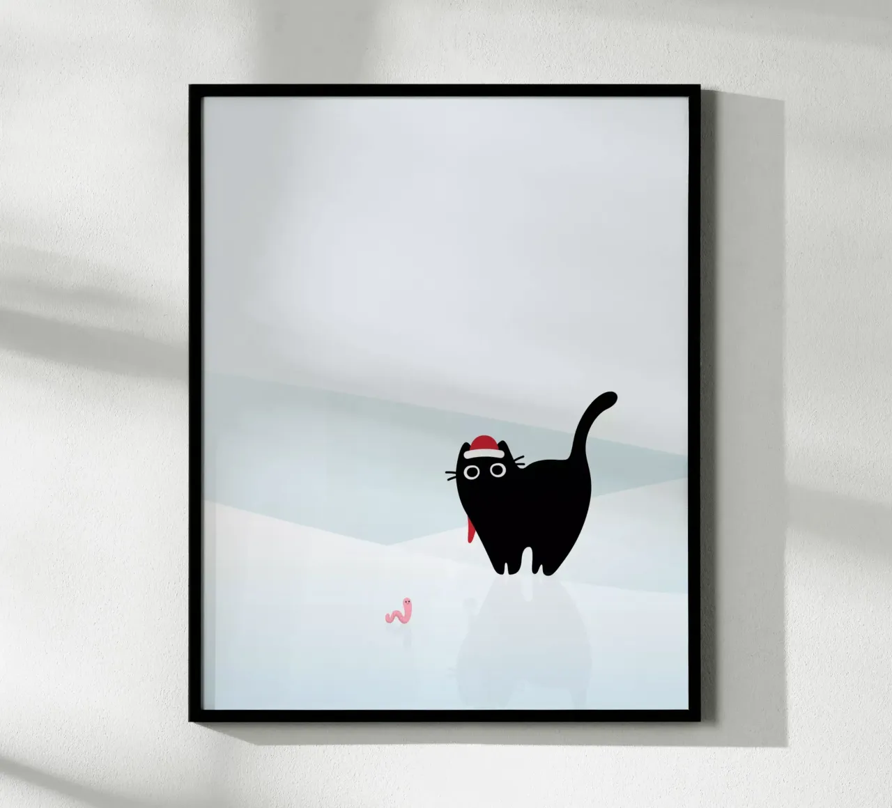 Gatto e verme #3 poster con telaio in legno da Hightown Design