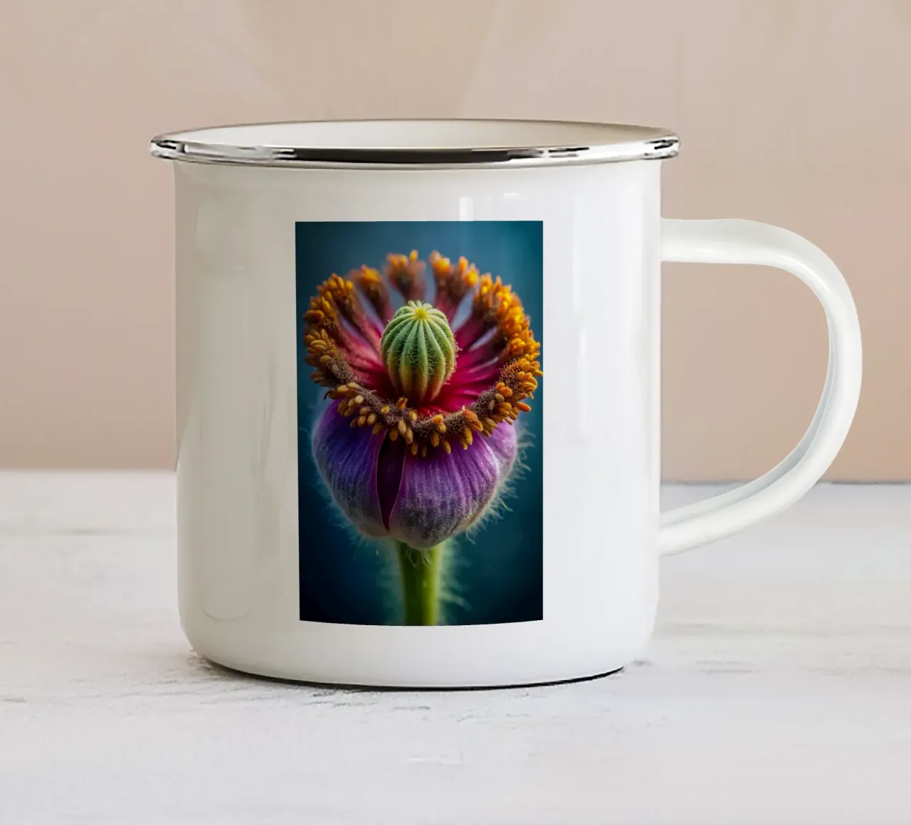 Scatto macro di un fiore di papavero tazza in smalto da 🎁 NOBELART