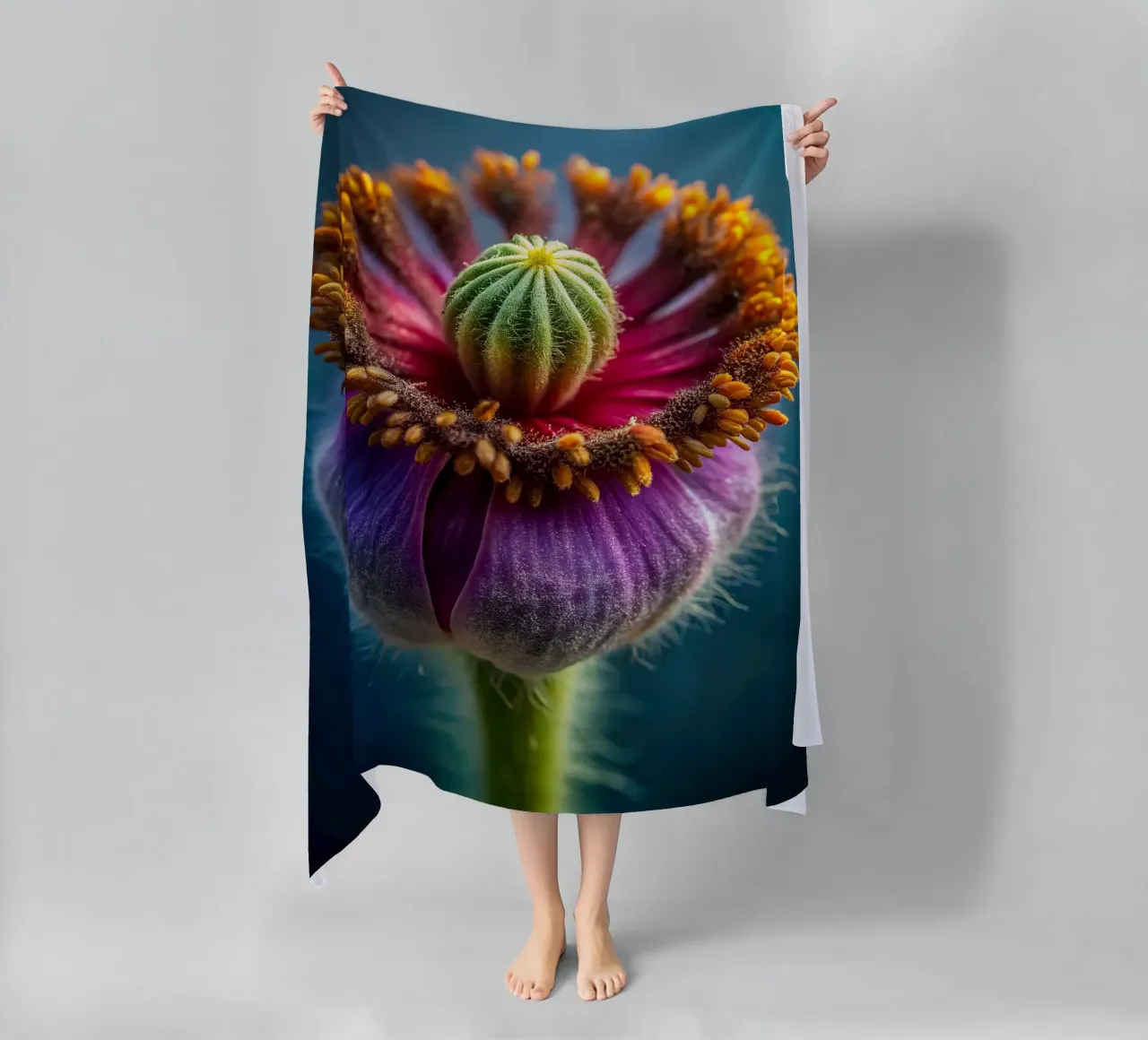 Scatto macro di un fiore di papavero telo mare da 🎁 NOBELART