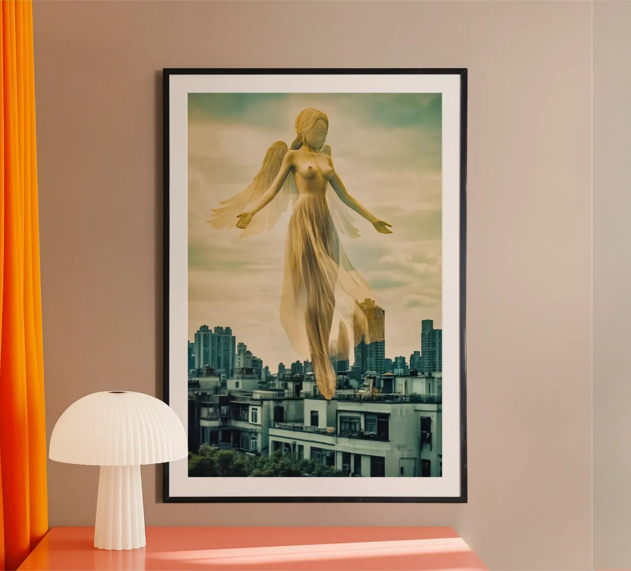 Angeli sulla città poster con telaio in plastica da Autofocus