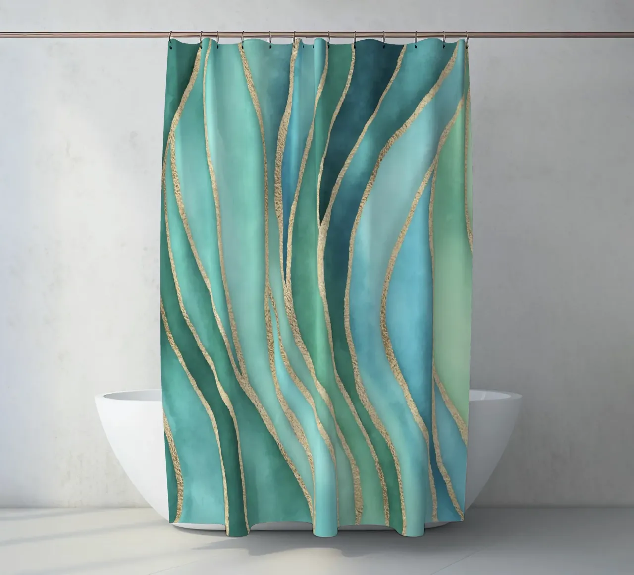 Maree di Calma Acqua Oro tenda da doccia da Andrea Haase Contemporary Timeless
