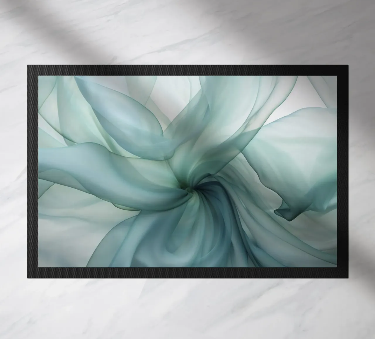 Dimensione astratta Tranquil Flow Inchiostro verde acqua zerbino da Andrea Haase Contemporary Timeless
