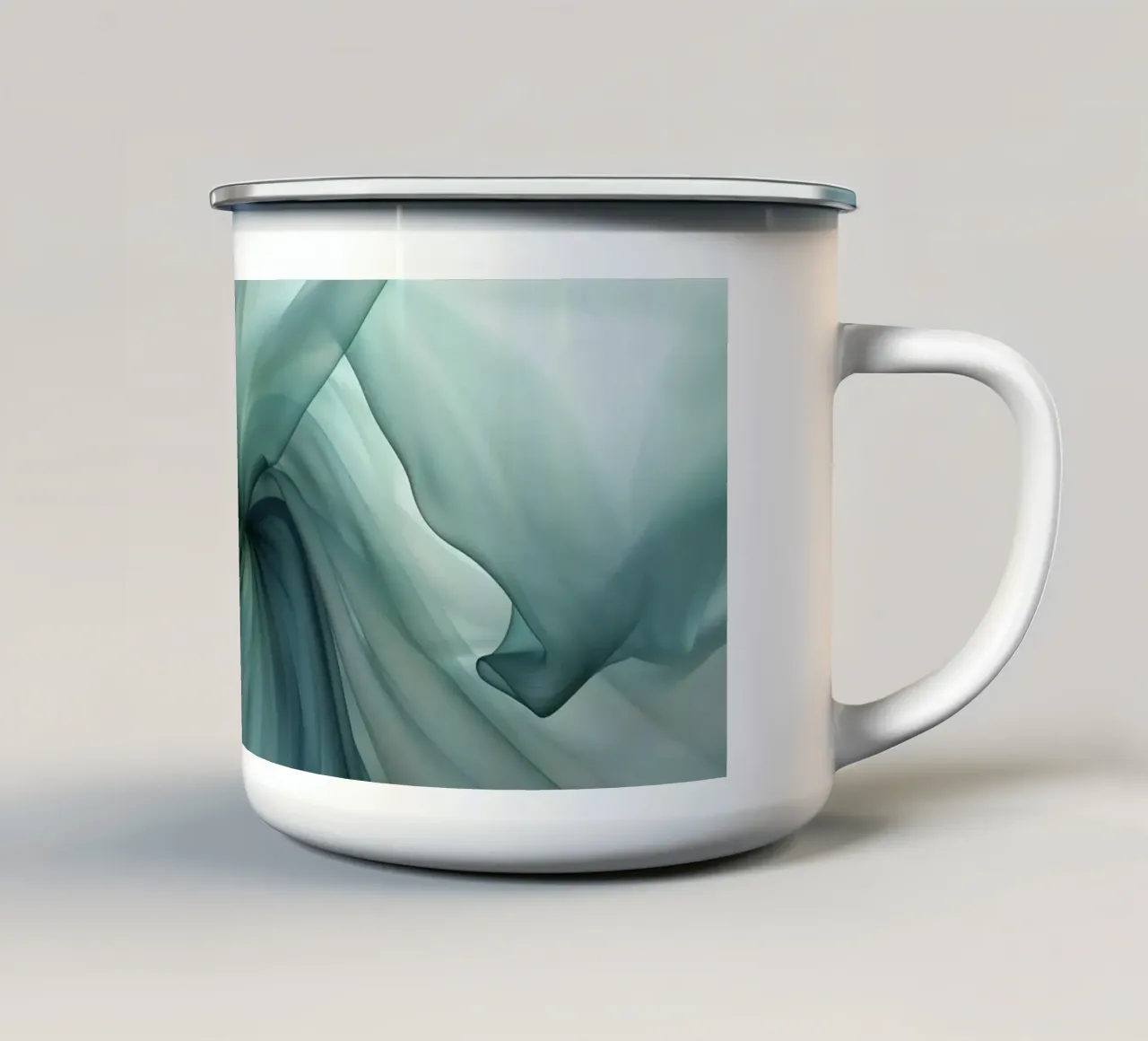 Dimensione astratta Tranquil Flow Inchiostro verde acqua tazza in smalto da Andrea Haase Contemporary Timeless