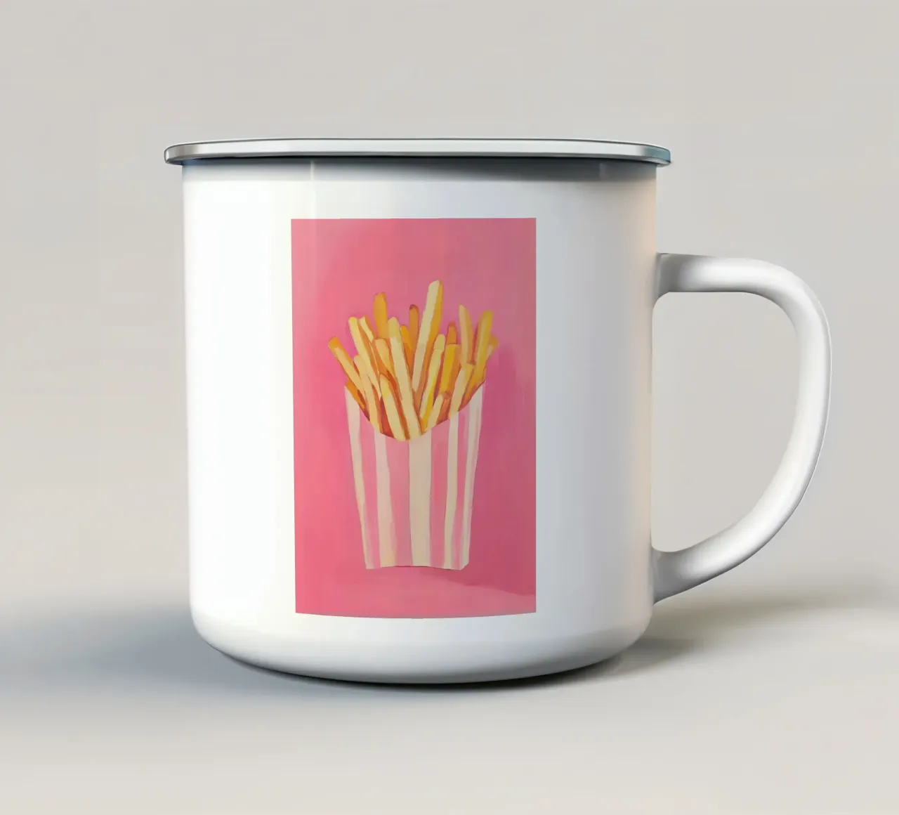 Nostalgia Pommes-Frites, pinki tazza in smalto da Carina Pop & Pastell