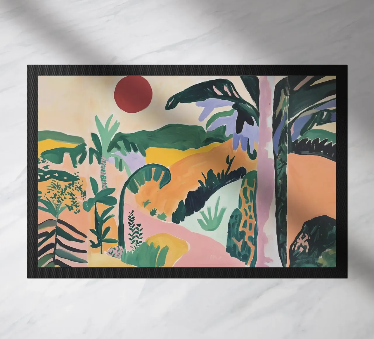 Sunset Jungle Path doormat by BALIKA HOMES ART