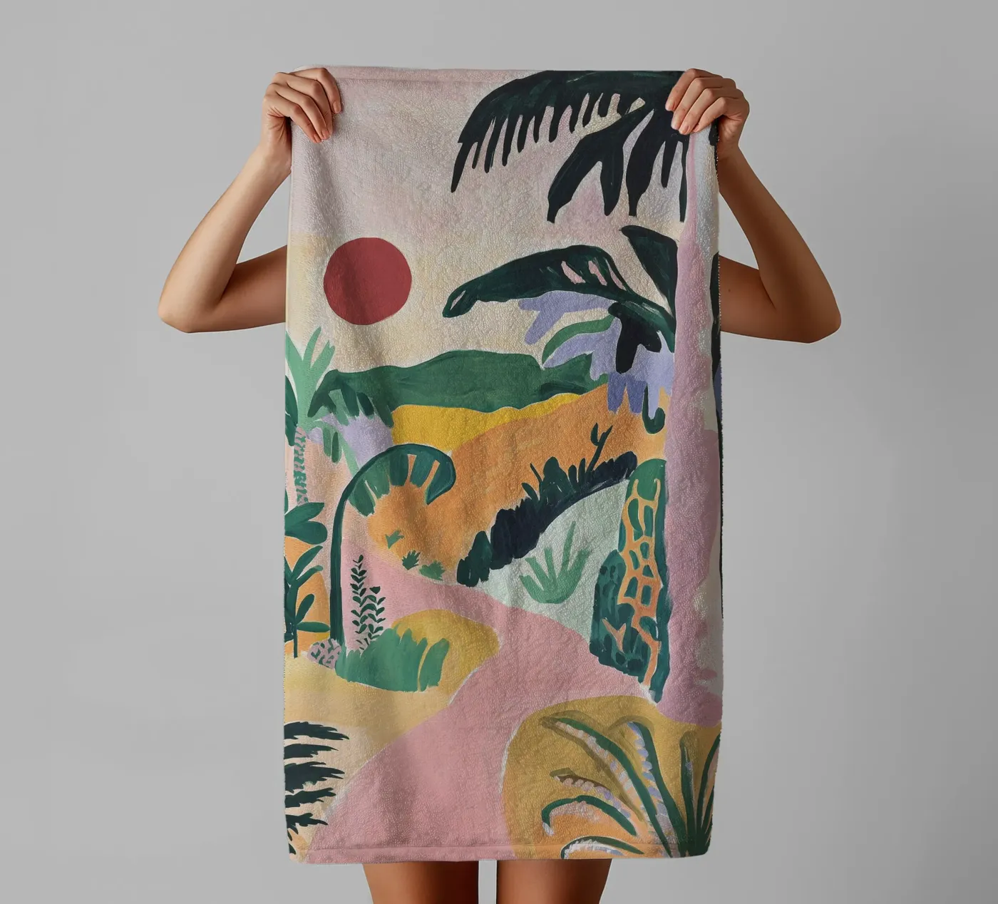 Sunset Jungle Path badhanddoek van BALIKA HOMES ART