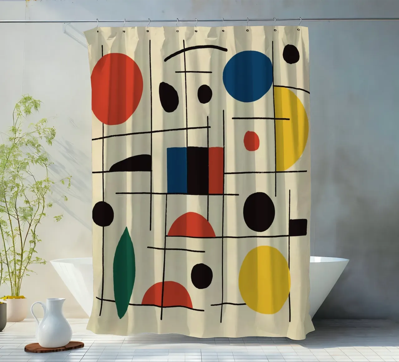 Composizione geometrica con cerchi e linee tenda da doccia da Life of Pie