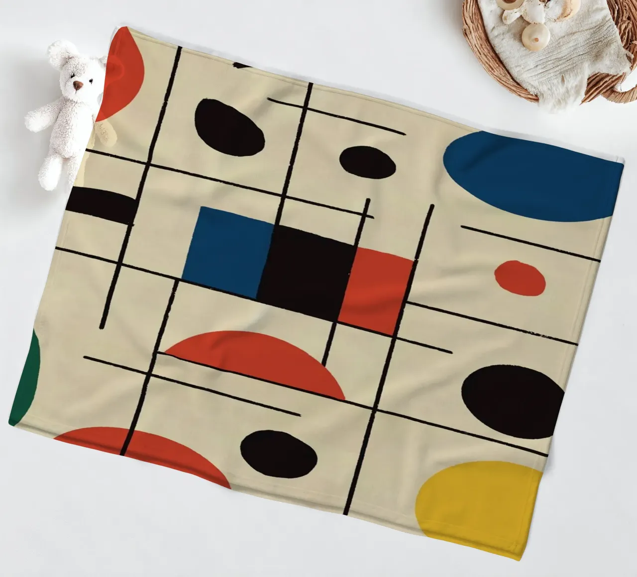 Geometric Composition with Circles and Lines fleece blanket by Life of Pie