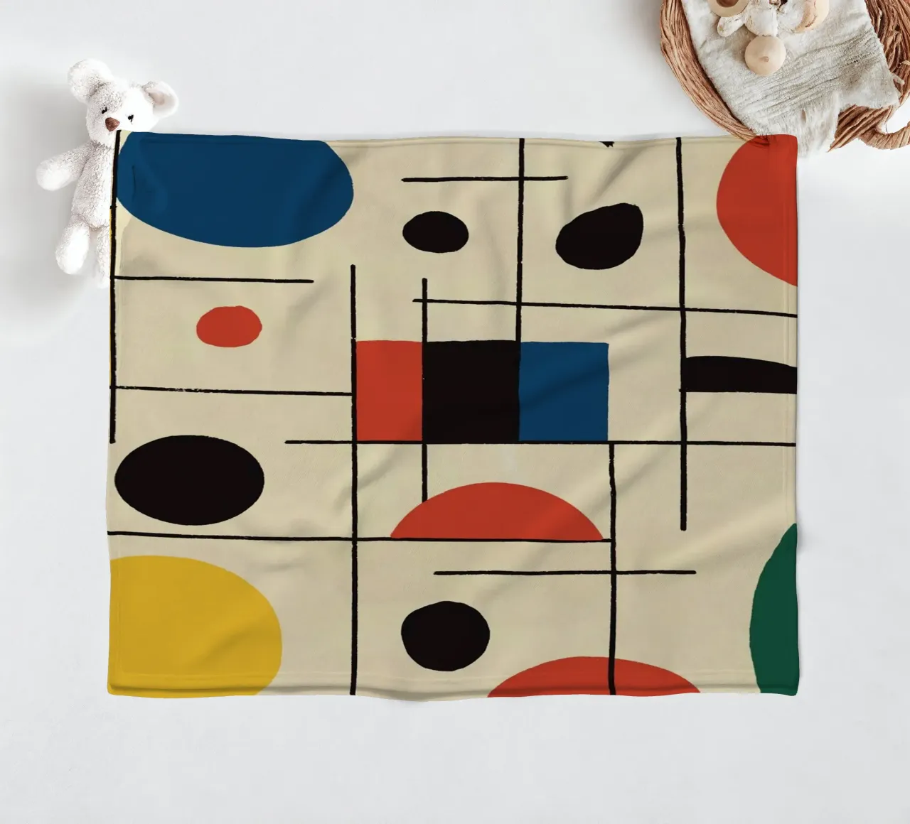 Geometric Composition with Circles and Lines fleece blanket by Life of Pie