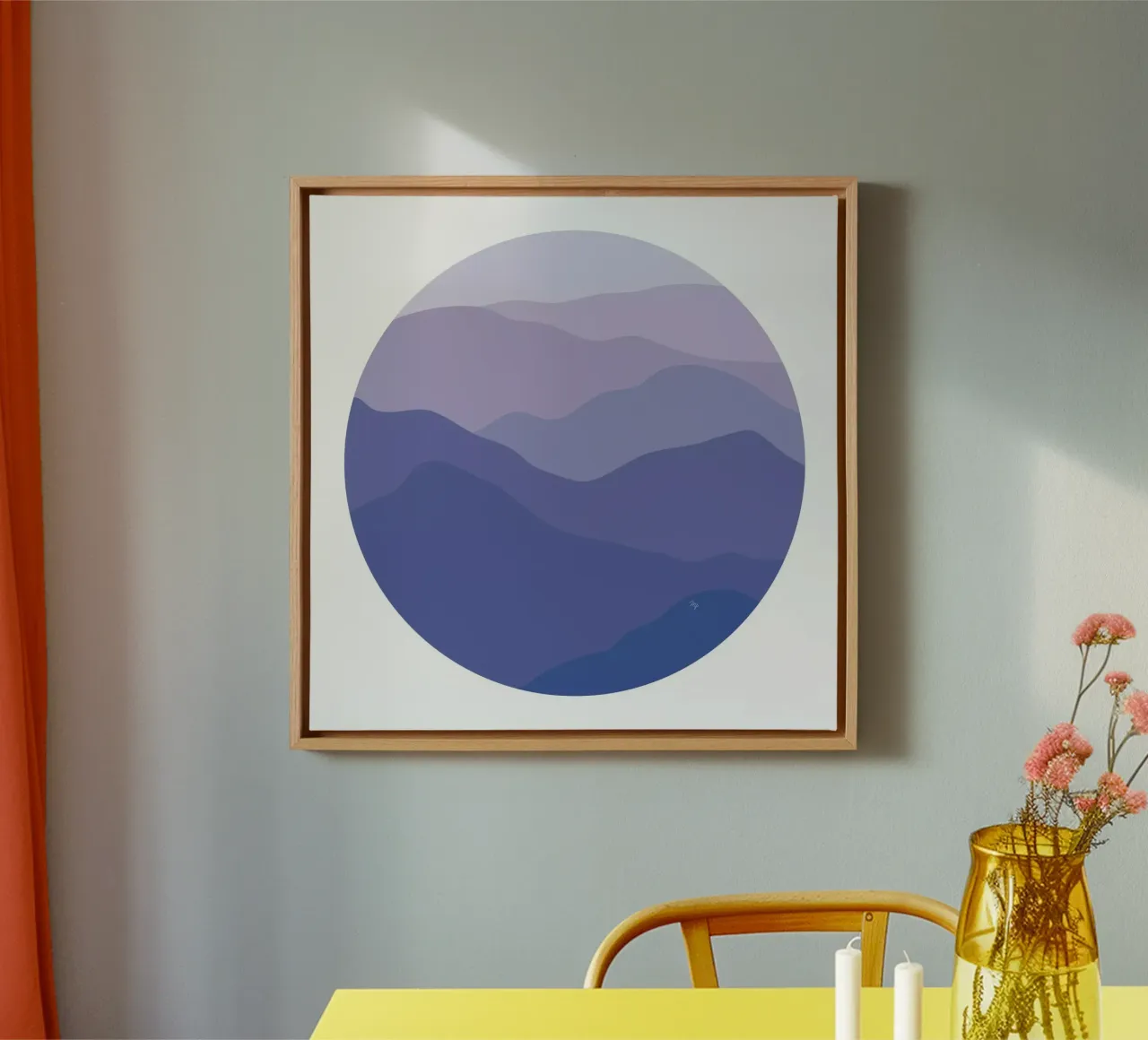 Paesaggio viola blu tela con Cornice a cassetta da Martina