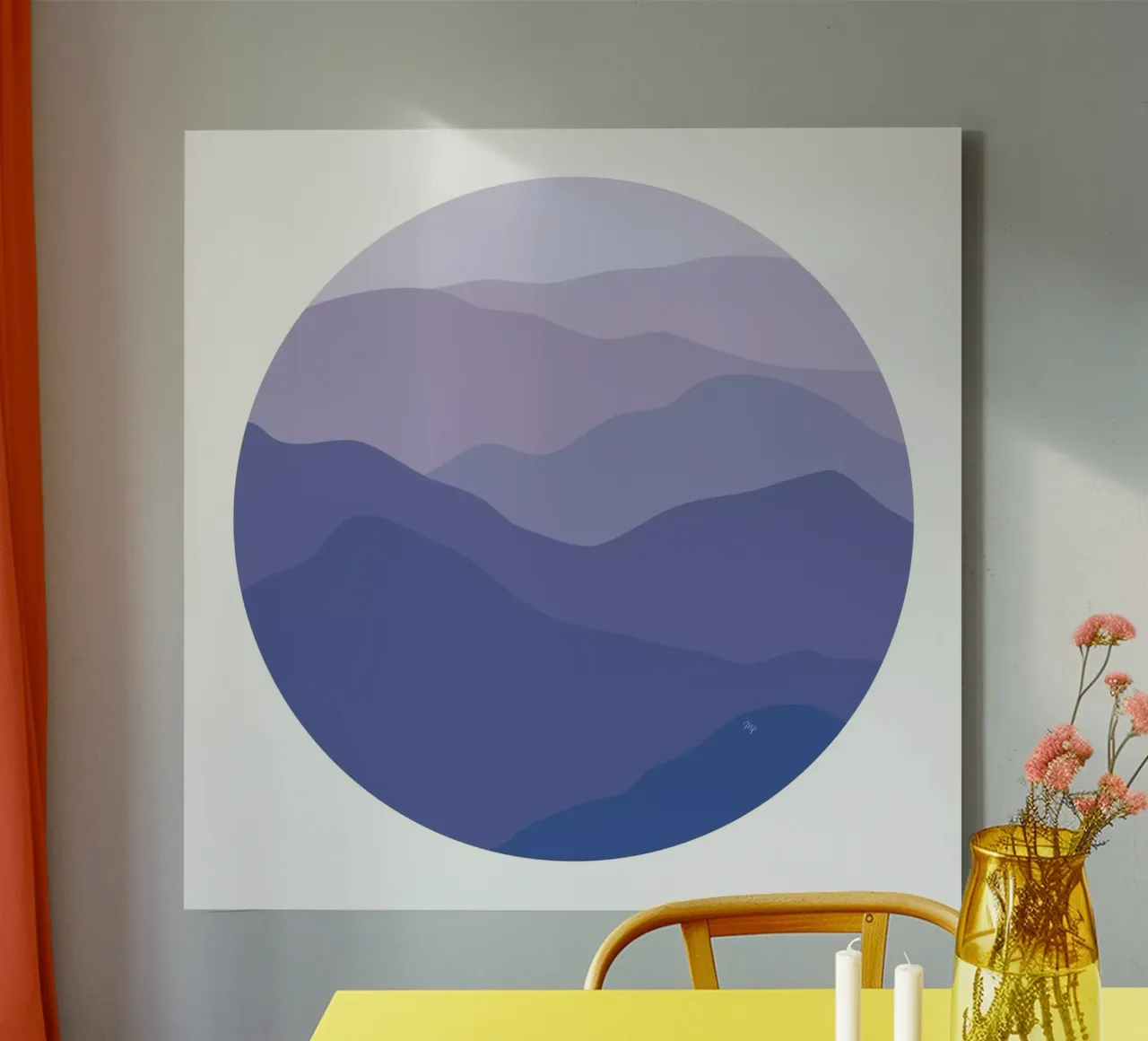 Paesaggio viola blu tela con Cornice a cassetta da Martina
