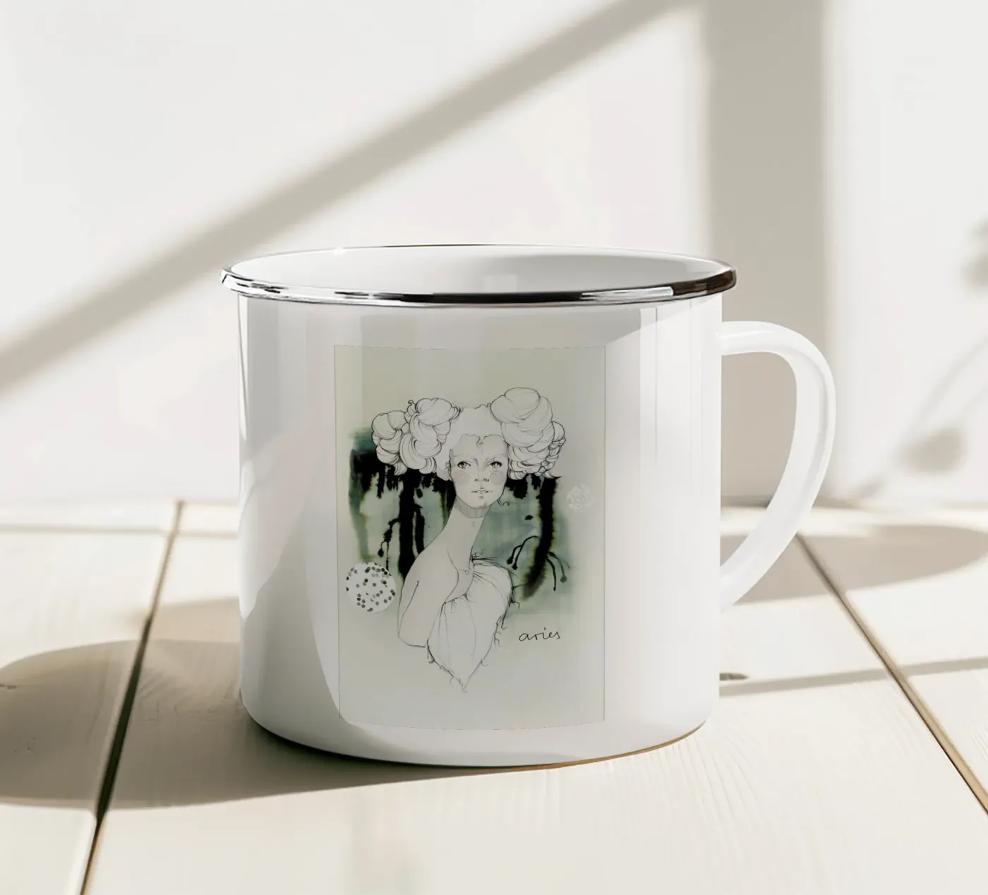 Widder enamel mug by Ekaterina Koroleva