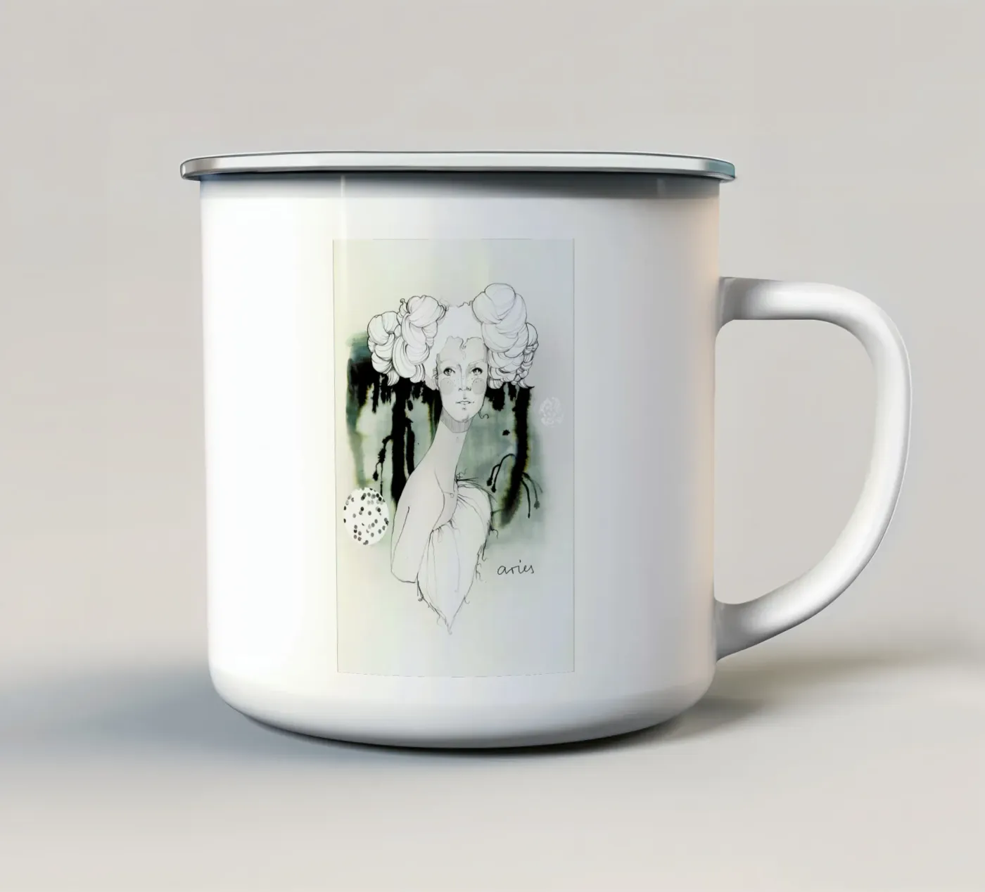 Widder enamel mug by Ekaterina Koroleva
