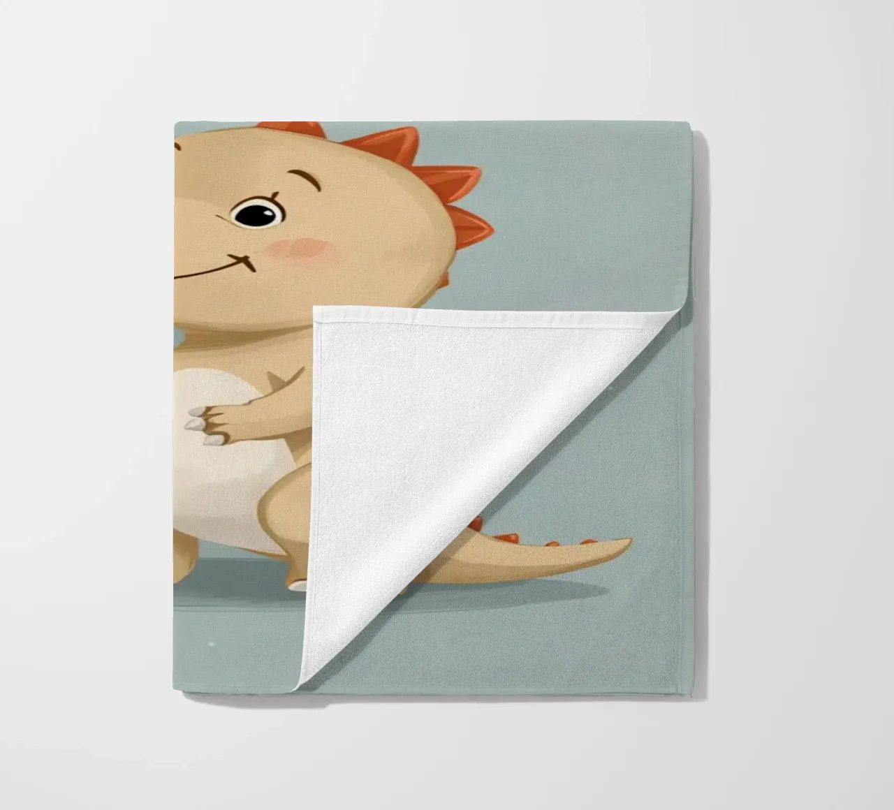 Dinosauro che tiene in mano un palloncino arancione con le nuvole telo mare da DesignDoodle