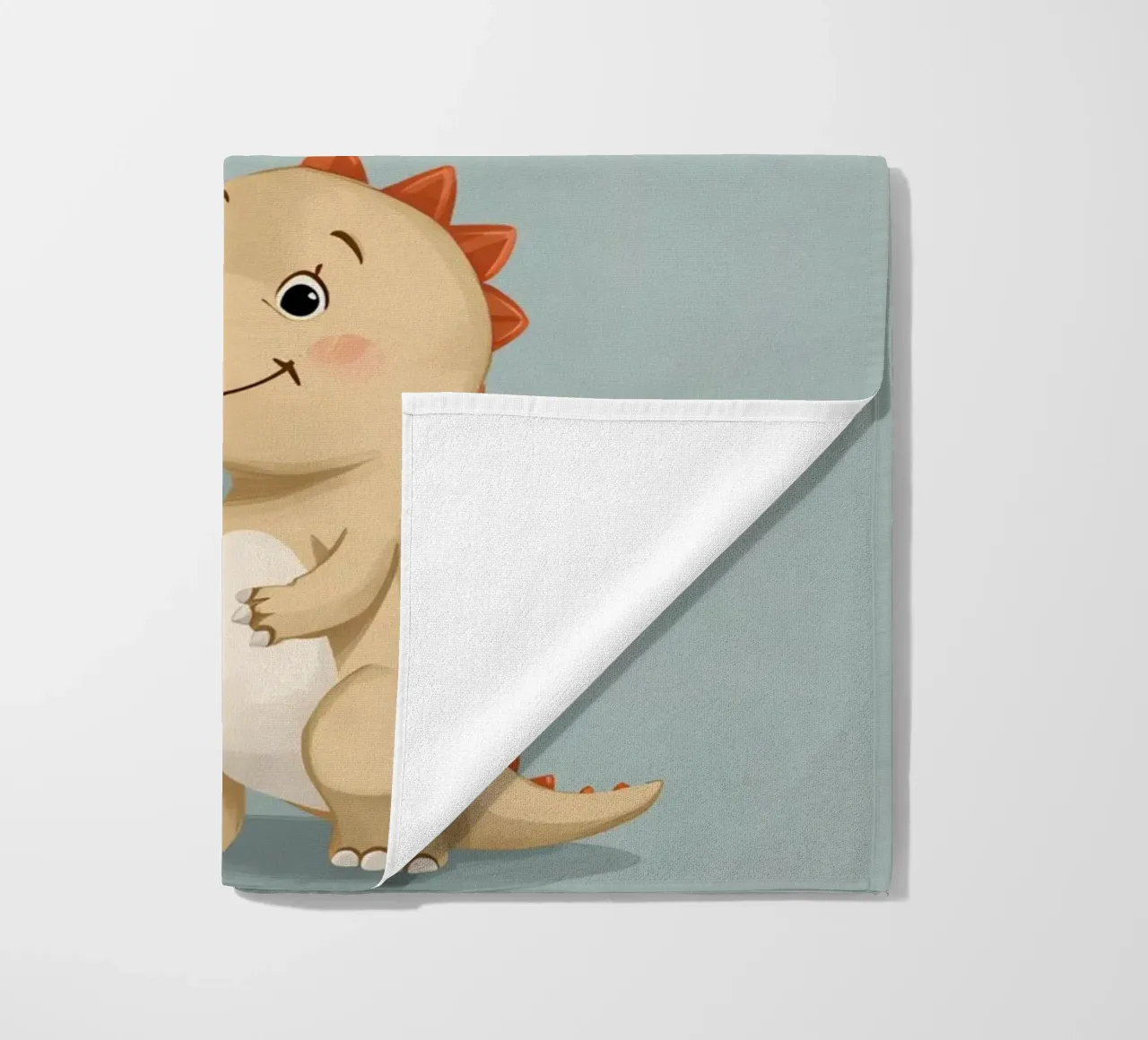 Dinosauro che tiene in mano un palloncino arancione con le nuvole telo mare da DesignDoodle