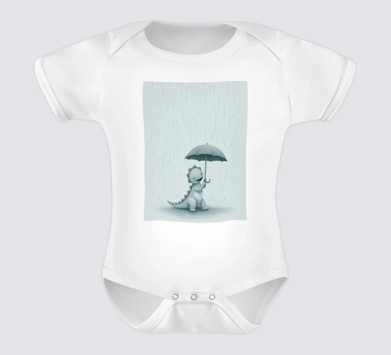 Dinosauro con ombrello sotto la pioggia body neonato maniche corte da DesignDoodle