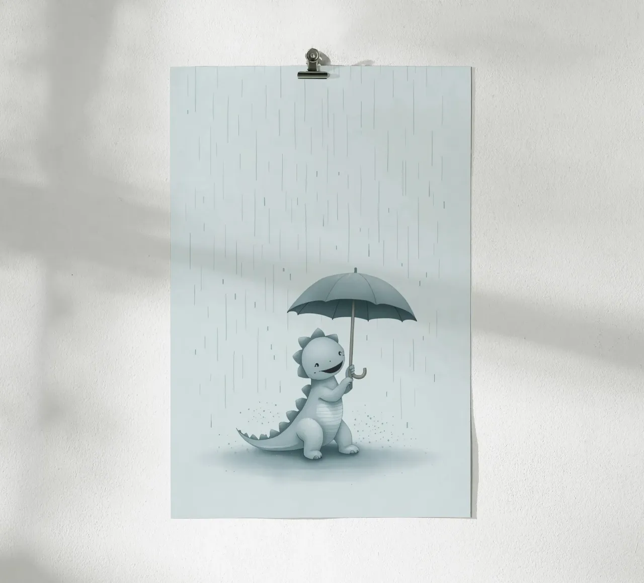 Dinosauro con ombrello sotto la pioggia carta hahnemühle da DesignDoodle