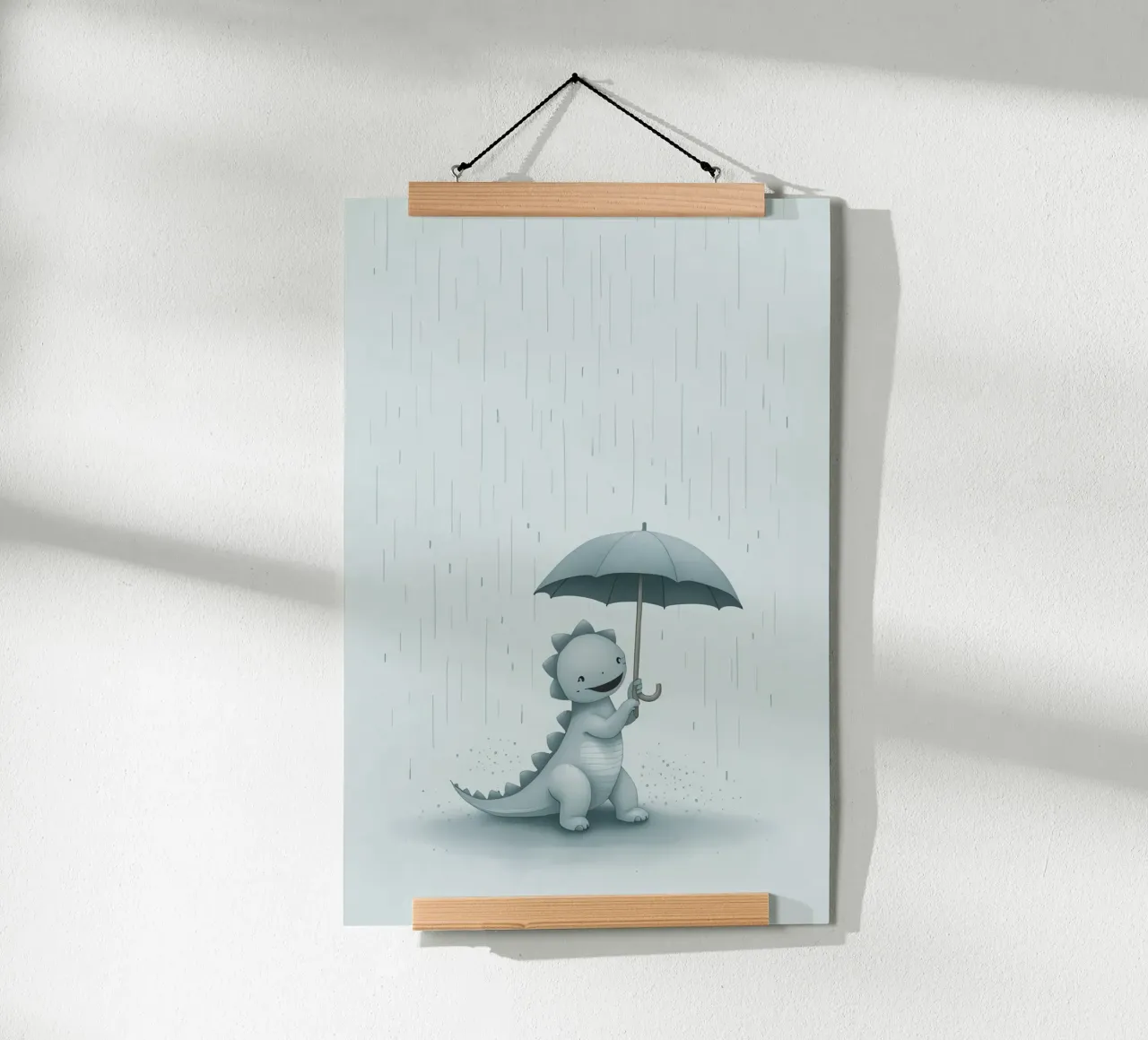 Dinosauro con ombrello sotto la pioggia carta hahnemühle da DesignDoodle