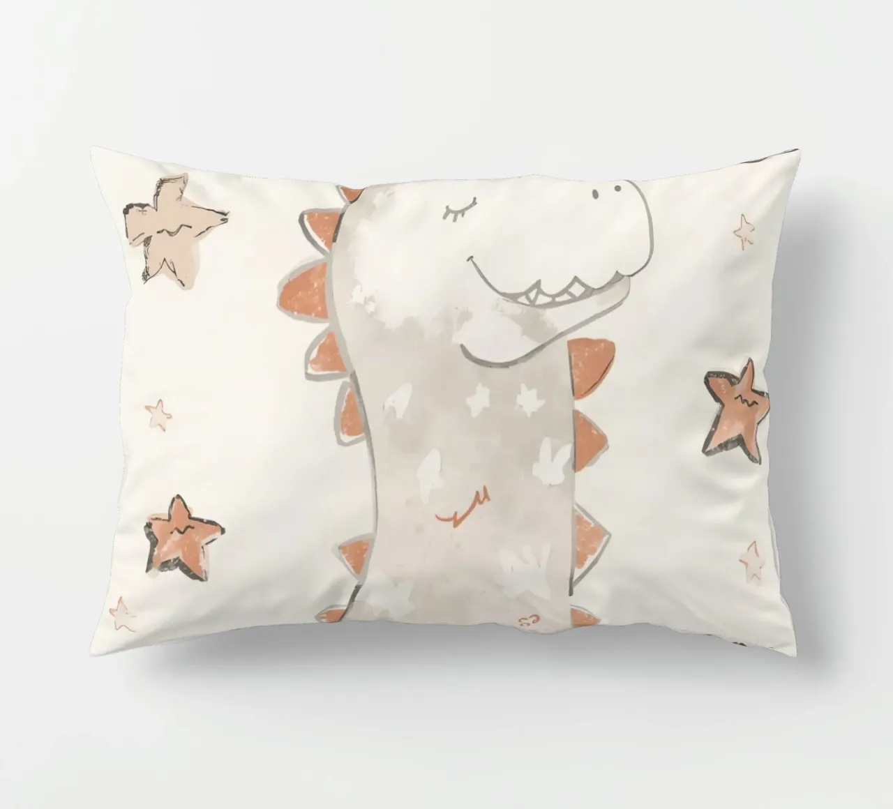 Illustrazione di un simpatico dinosauro felice con nuvole e stelle cuscino da DesignDoodle