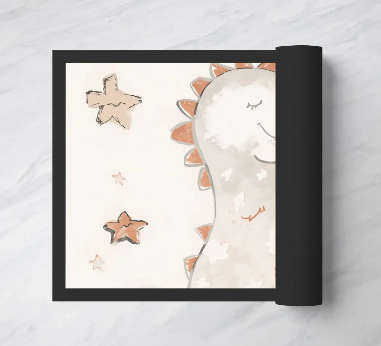 Simpática ilustración de un dinosaurio feliz con nubes y estrellas felpudo de DesignDoodle