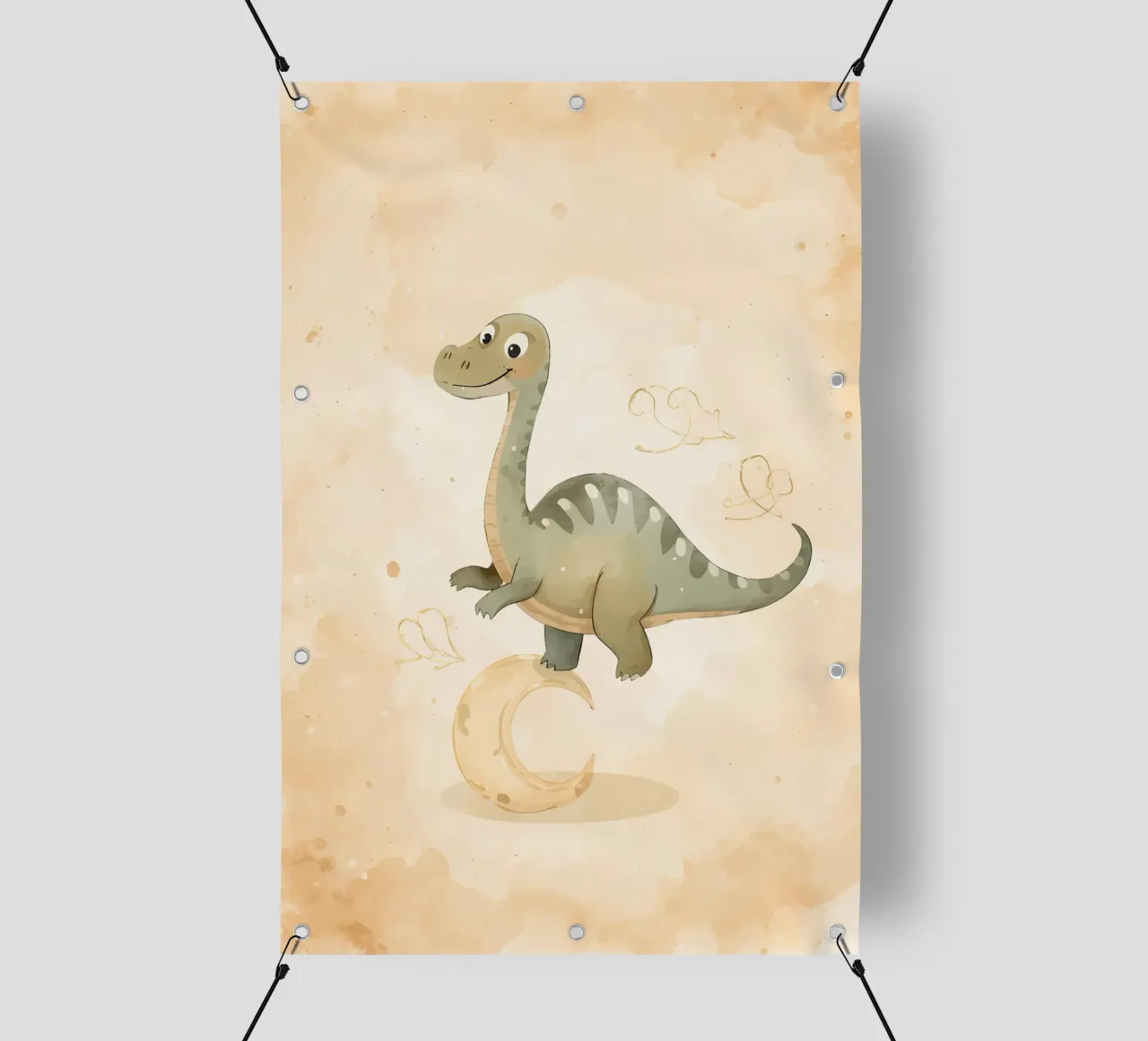 Dinosauro carino in equilibrio sulla mezzaluna telo in pvc da DesignDoodle