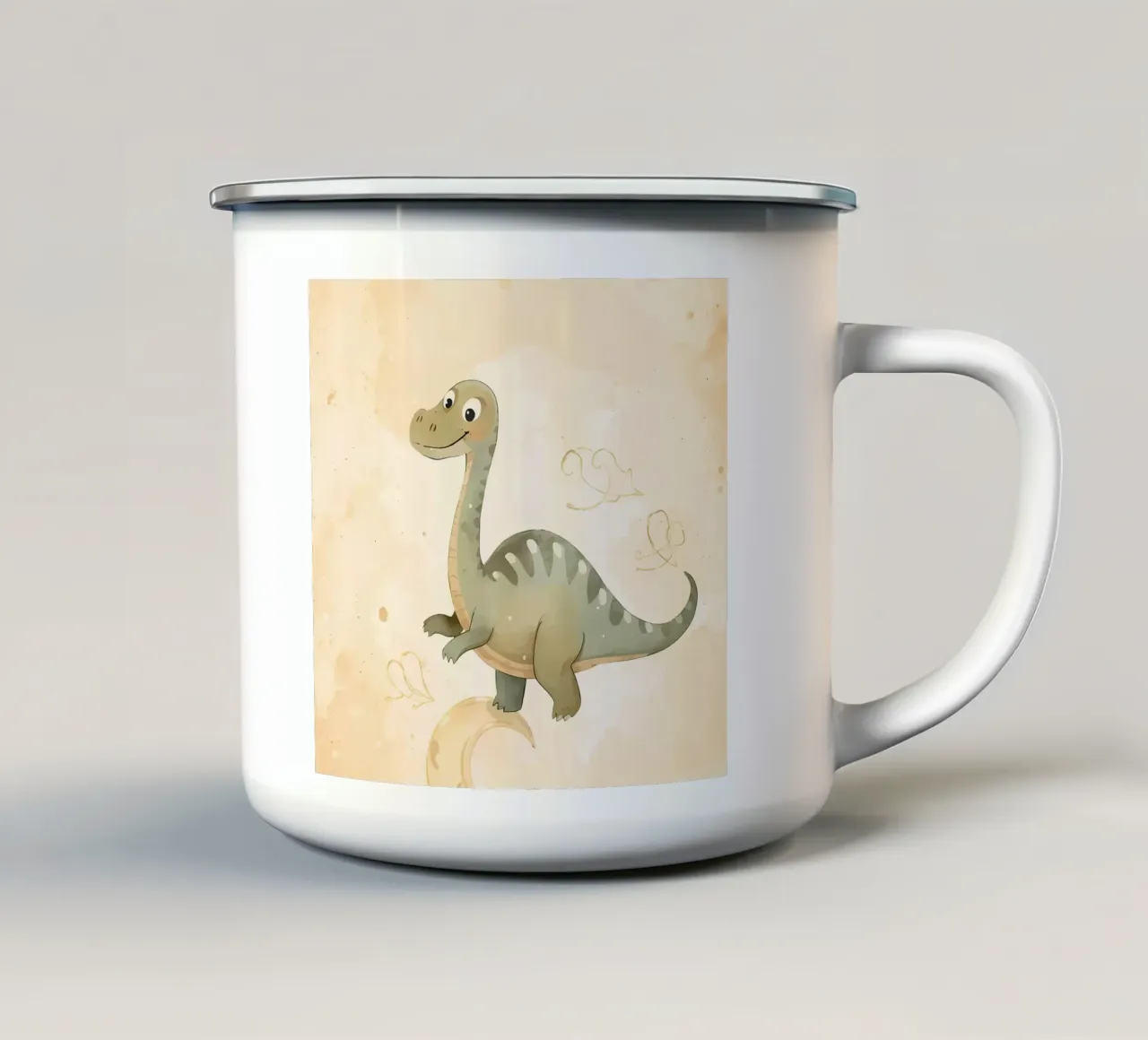 Dinosauro carino in equilibrio sulla mezzaluna tazza in smalto da DesignDoodle