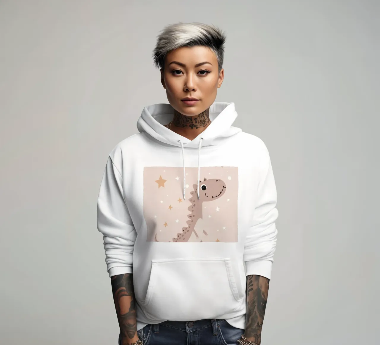 Dinosauro con stelle e nuvole felpa con cappuccio da DesignDoodle
