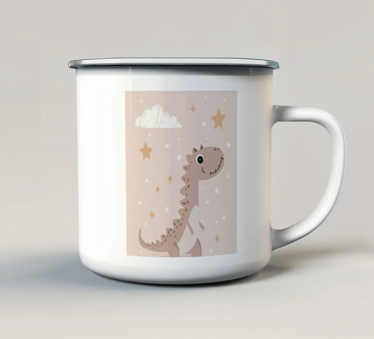 Dinosauro con stelle e nuvole tazza in smalto da DesignDoodle
