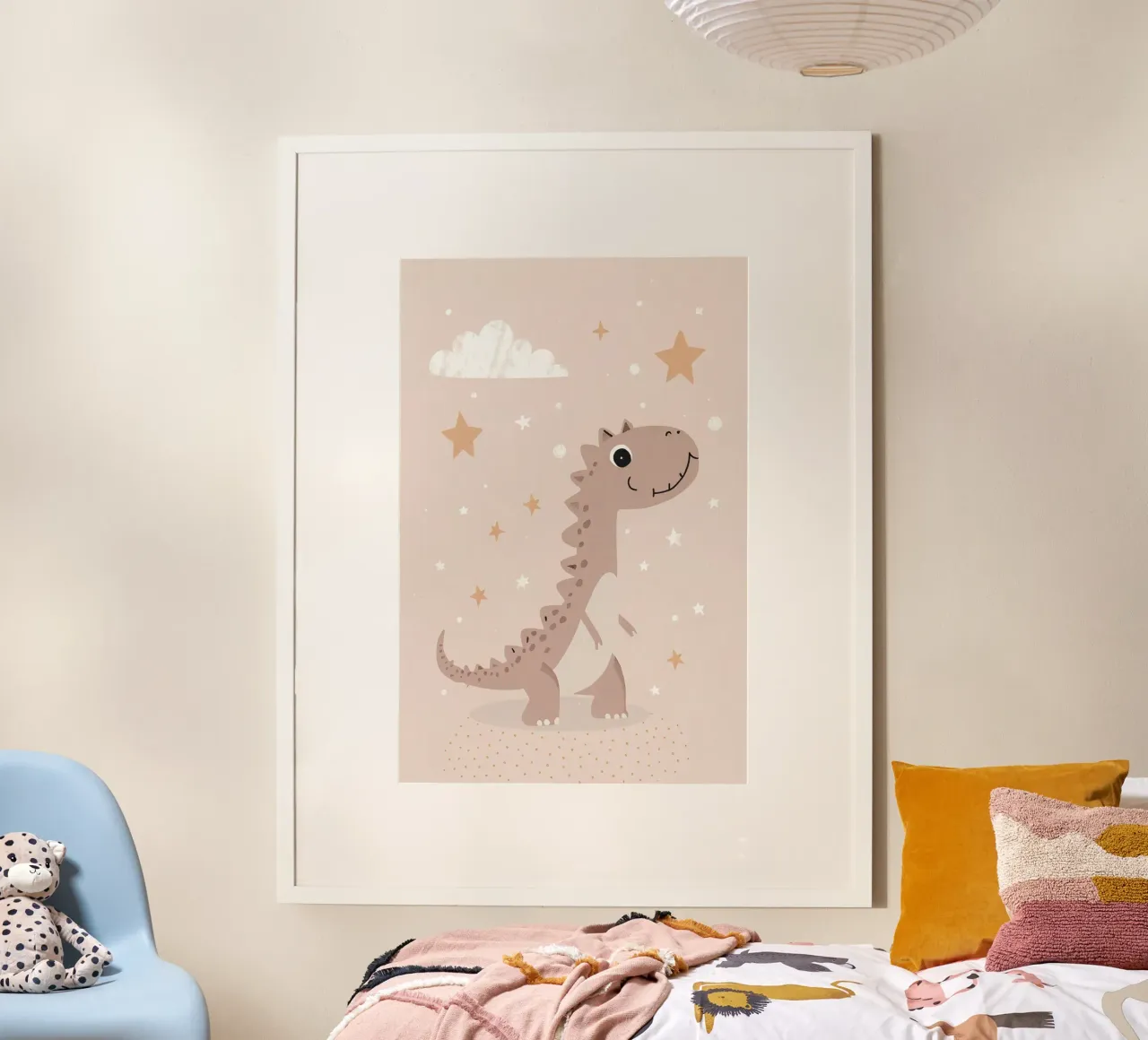 Dinosauro con stelle e nuvole carta hahnemühle da DesignDoodle