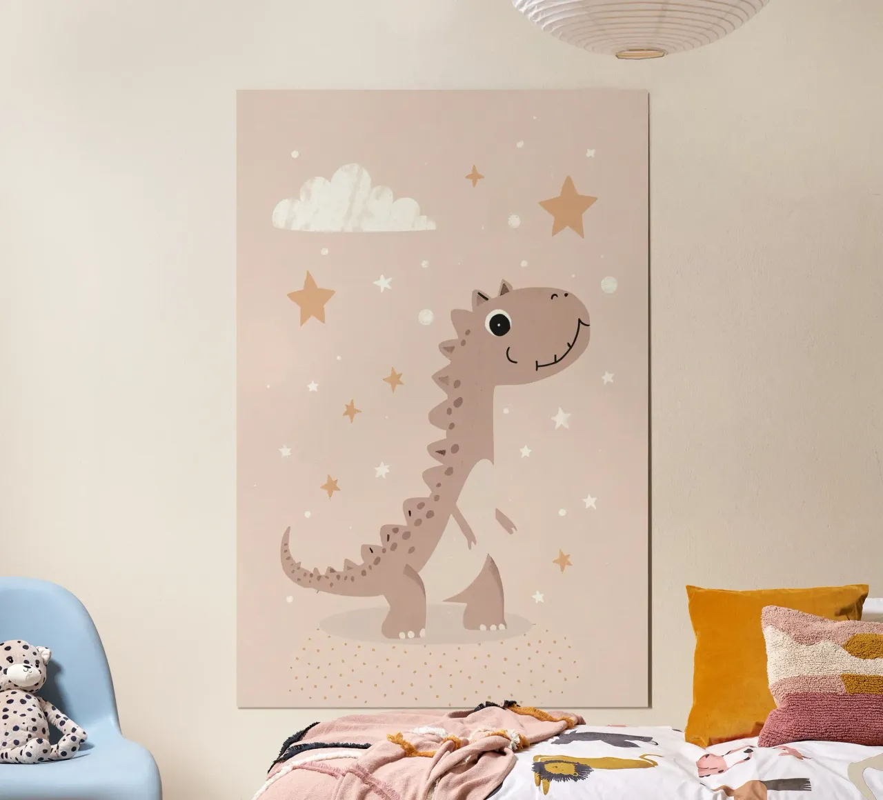 Dinosauro con stelle e nuvole carta hahnemühle da DesignDoodle