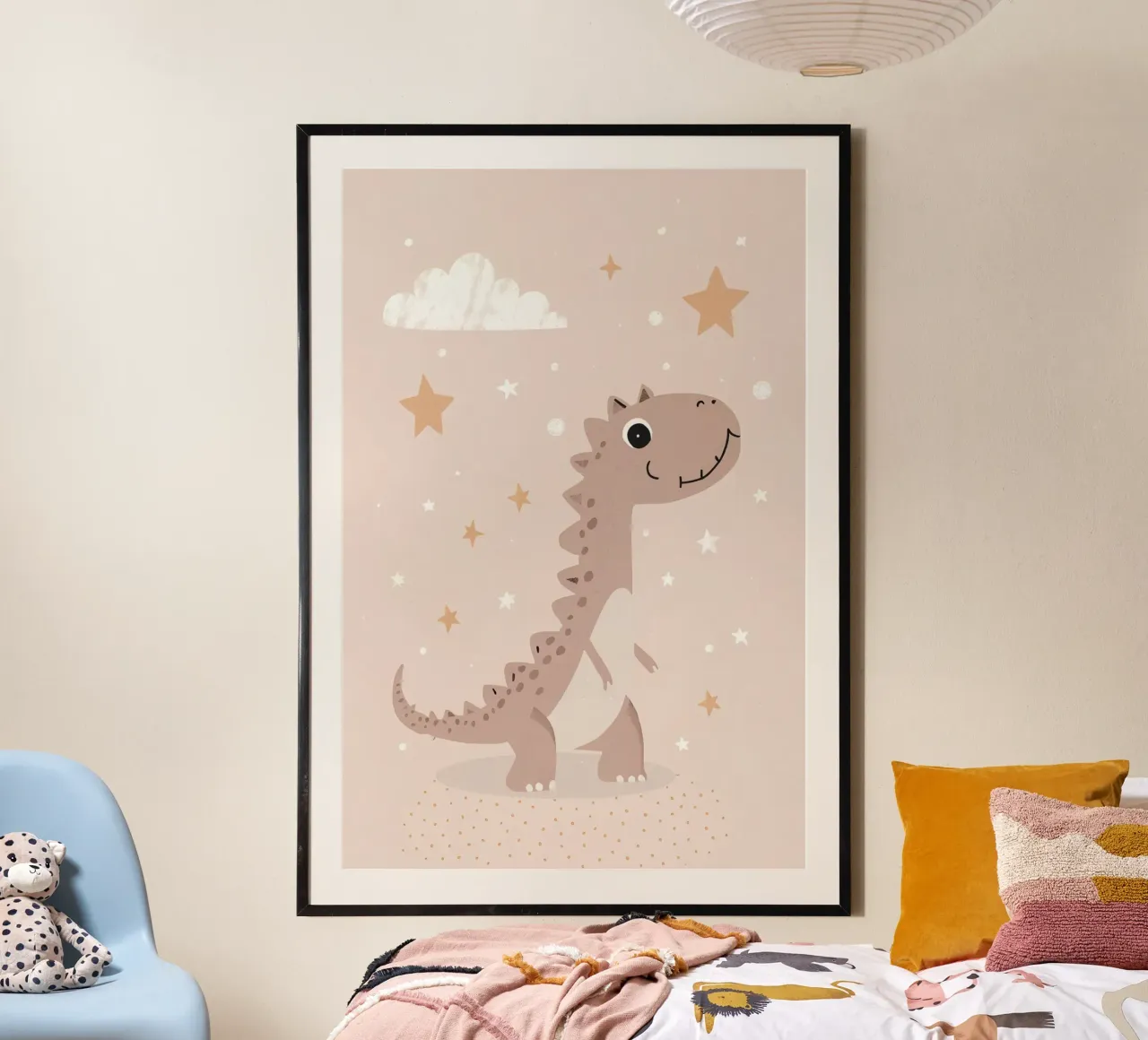 Dinosauro con stelle e nuvole carta hahnemühle da DesignDoodle