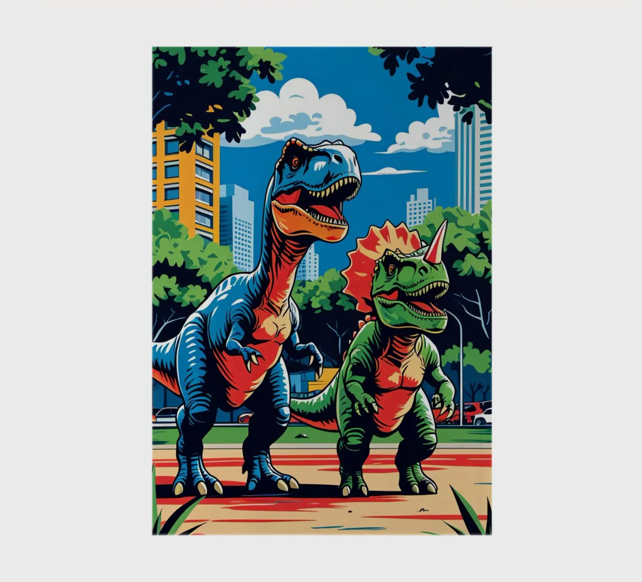 Dinosaures rétro dans un parc avec des bâtiments urbains carnet de notes de DesignDoodle