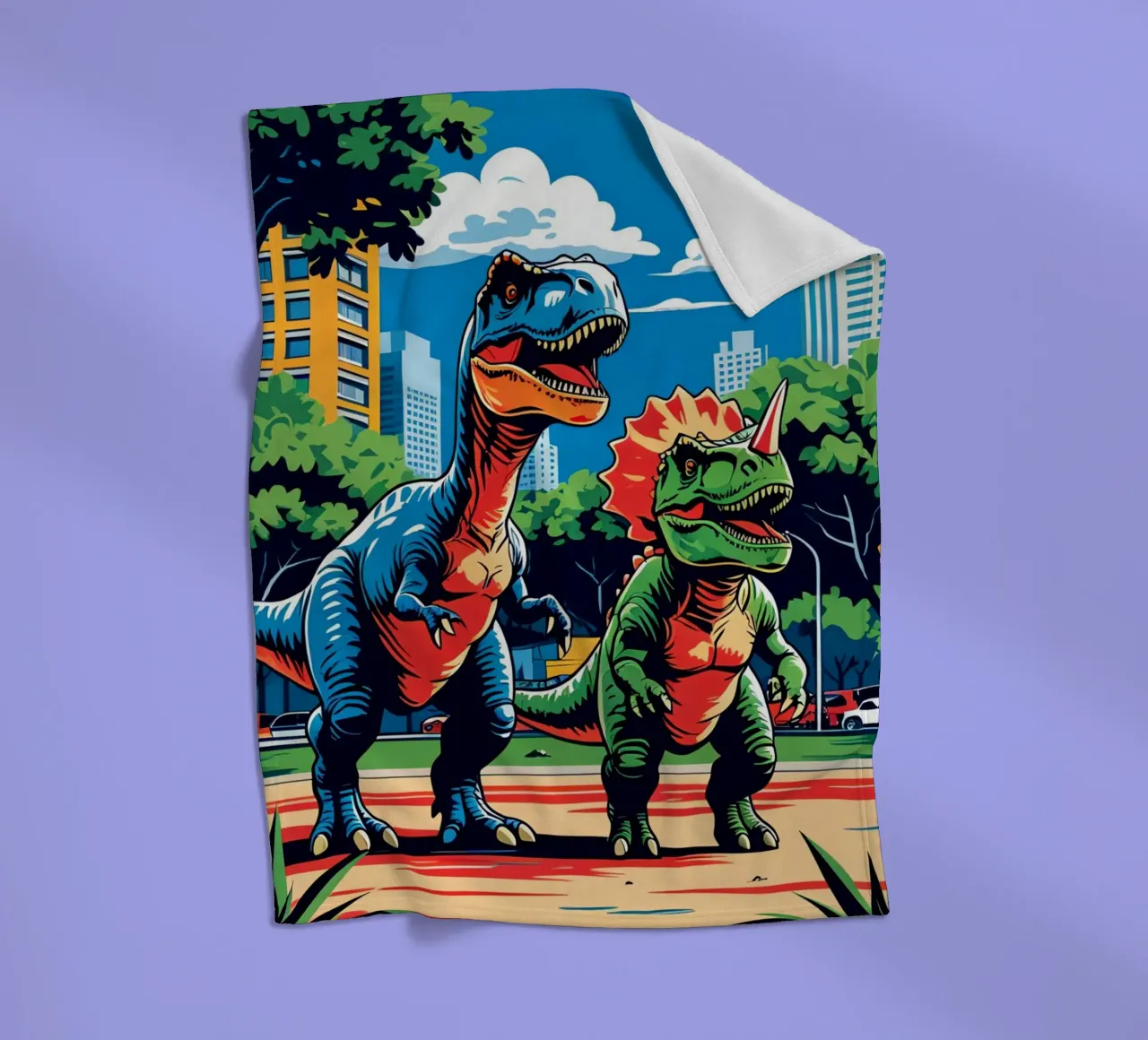 Dinosauri retrò in un parco con edifici urbani coperta in pile da DesignDoodle