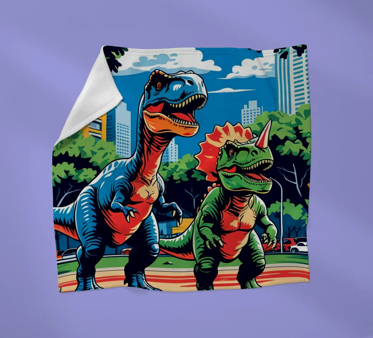 Dinosauri retrò in un parco con edifici urbani coperta in pile da DesignDoodle