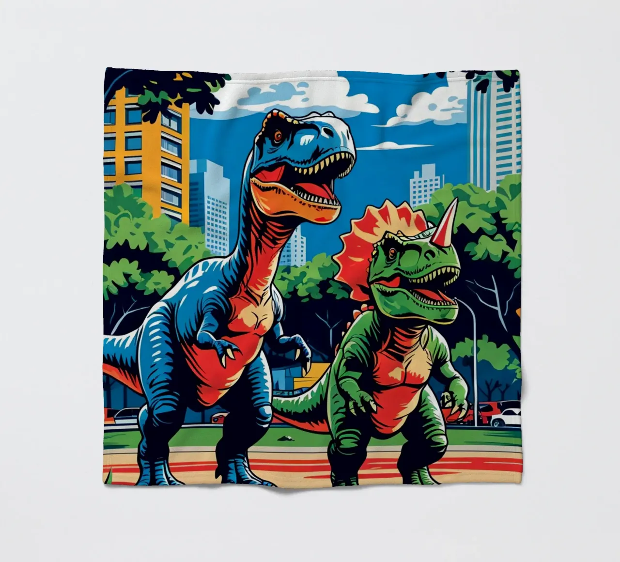 Dinosauri retrò in un parco con edifici urbani coperta in pile da DesignDoodle