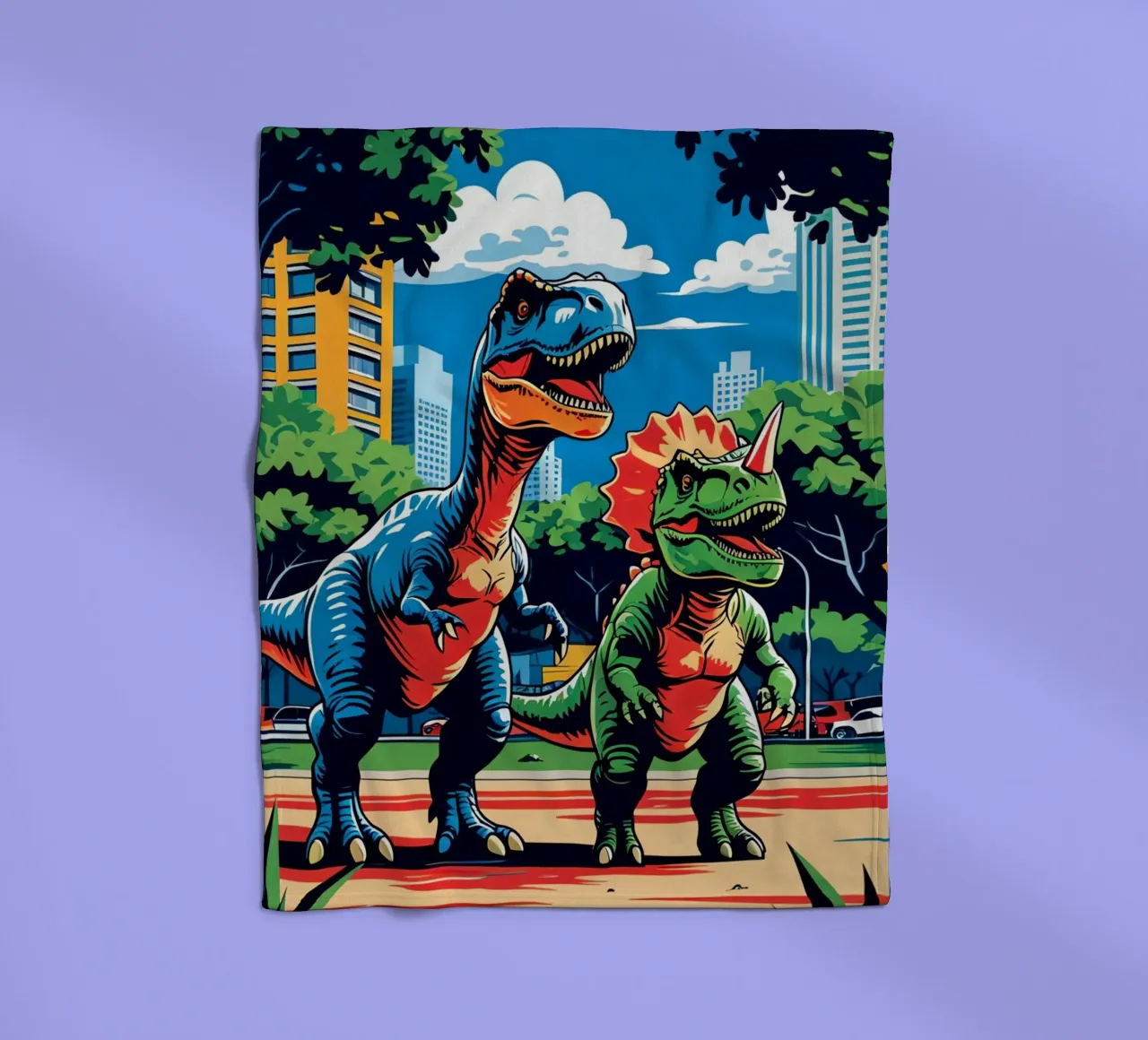 Dinosauri retrò in un parco con edifici urbani coperta in pile da DesignDoodle