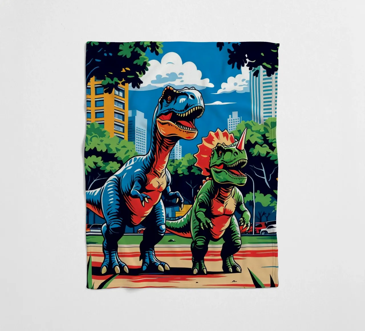 Dinosauri retrò in un parco con edifici urbani coperta in pile da DesignDoodle
