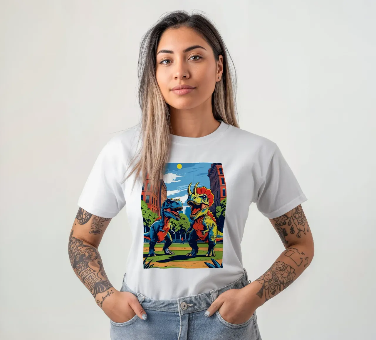 Dinosauri retrò nel parco urbano t-shirt da DesignDoodle