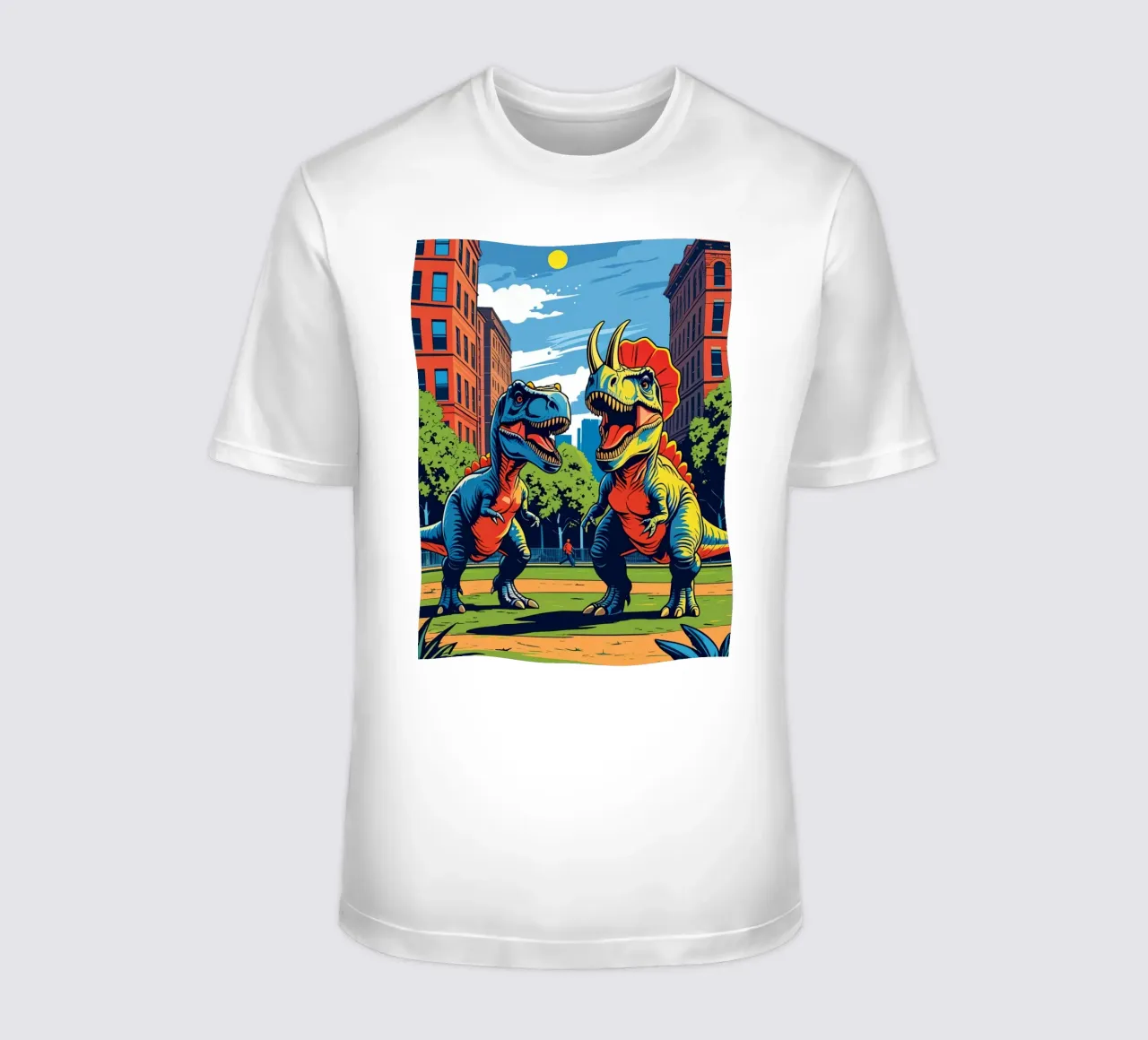 Retro dinosaurussen in stadspark t-shirt van DesignDoodle