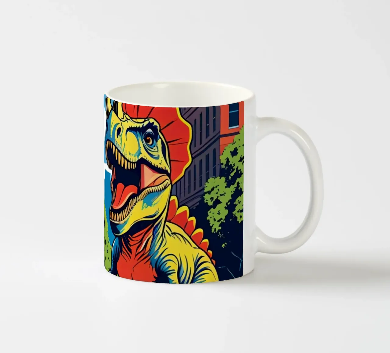 Retro dinosaurussen in stadspark keramische mok van DesignDoodle