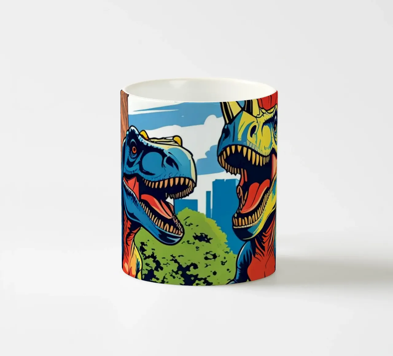 Retro dinosaurussen in stadspark keramische mok van DesignDoodle
